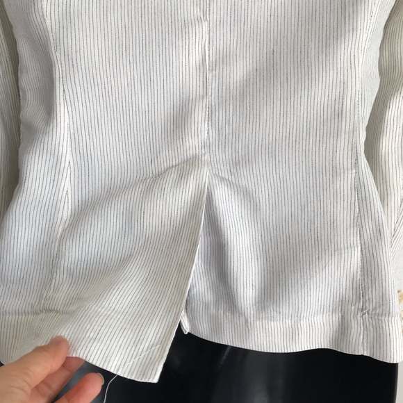 Theory One Button Linen Pin Striped White Blazer 0 - Picture 7 of 12